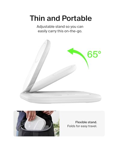 Belkin Qi2 Magnetic Wireless Charging Station, 3 in 1 Foldable Charger | MagSafe compatible, Apple Watch, AirPods, Qi2 certified, wireless charging station, travel stand - color: White