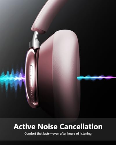 Wentronic Y03 Bluetooth Headphones Wireless Active Noise Cancelling Over Ear Headphones 48 Hours Playtime High Sound Quality 6 EQ Music Mode Headphones with Soft Ear Cushion - Pink - color: Pink