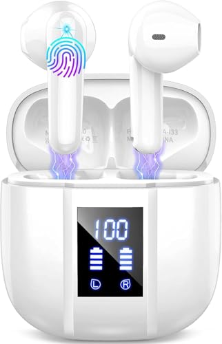 Wireless Earbuds, Bluetooth 5.4 Headphones, 50H Playtime in Ear Earphones | HiFi Stereo, 4 ENC Noise Cancelling Mics, LED Display, mini Fast Charging Case, Deep Bass, IP7 Waterproof for Android iOS - color: White