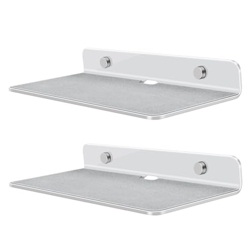 TNP Small Floating Speaker Shelf Wall Mount, Acrylic, 9 Inch, 2 Pack, White | For Cameras, Phones and Wi-Fi Routers with An Anti-Slip Pad and Built-In Cable Management - color: White, size: 9.3 x 4 x 1.2 Inches