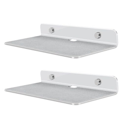 TNP Small Floating Speaker Shelf Wall Mount, Acrylic, 9 Inch, 2 Pack, White | For Cameras, Phones and Wi-Fi Routers with An Anti-Slip Pad and Built-In Cable Management - color: White, size: 9.3 x 4 x 1.2 Inches