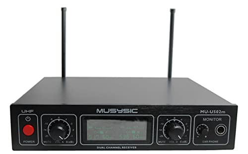 MUSYSIC Professional Dual Channel UHF Wireless Microphone System | MU-U502m-HL with Handheld & Lapel Lavalier Headset Microphone & Monitor Output (FCC Compliance) (1 Bodypack + 1 Handheld Mic) - size: 1 Bodypack + 1 Handheld Mic