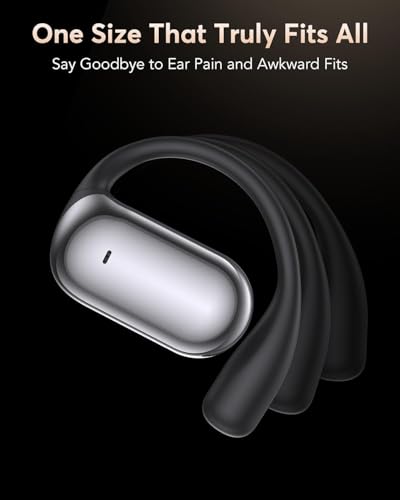Open Ear Headphones Wireless Bluetooth 5.4, Lightweight Sports Earbuds with Secure Ear Hooks, Obsidian Black Earphone 40H Playtime Fit for Running Workout and Gym