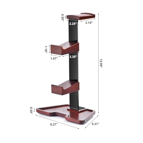 Walnut Headphone Stand, Wooden Headset Stand for Desk with Storage Base, American Black Walnut Wood Headphone Holder for Airpods Max, Bose, Razer, Sennheiser