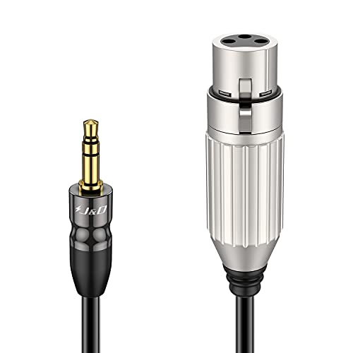 J&D XLR Female to 3.5mm TRS Male Balanced Mic Cable, 3 ft | 24K Gold-Plated Plugs and Copper Shell XLR to 3.5mm TRS Balanced Mic Cable for DSLR Cameras, Sound Cards and Mixers - size: 3 Feet