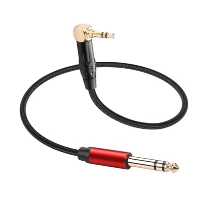 CERRXIAN 3.5mm TRS Stereo Right Angle Male to 6.35mm TRS Stereo Male Audio Cable,0.3M/1FT Leather Textured Cord, Short Stereo Patch Cable for Electric Guitar, Mixer, Amplifier, Speaker