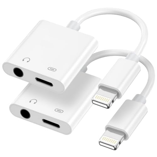 [MFi Certified] 2-in-1 Lightning to 3.5mm Audio & Charger Splitter for Headphones & Fast Charge, Compatible with iPhone 14/13/12/11/X/8/iPad - Car AUX, Gaming, Live Streaming, Work & Travel (2, White) - color: White-2Pack