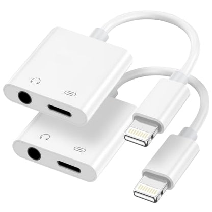 [MFi Certified] 2-in-1 Lightning to 3.5mm Audio & Charger Splitter for Headphones & Fast Charge, Compatible with iPhone 14/13/12/11/X/8/iPad - Car AUX, Gaming, Live Streaming, Work & Travel (2, White) - color: White-2Pack