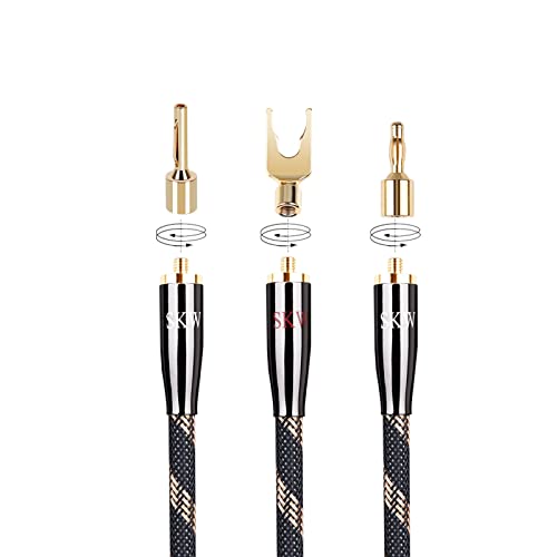 SKW Convertible Connector Gold Plated Speaker Long Pin-Banana Plugs 2 Pair (4 pcs) | 24K gold-plated plugs, convertible for binding posts and spring clips, no soldering required, for amplifier home theater - size: Long Pin-Banana