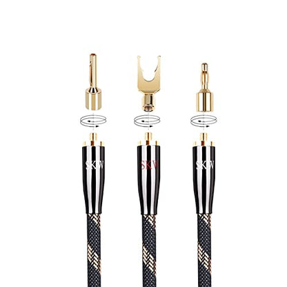 SKW Convertible Connector Gold Plated Speaker Long Pin-Banana Plugs 2 Pair (4 pcs) | 24K gold-plated plugs, convertible for binding posts and spring clips, no soldering required, for amplifier home theater - size: Long Pin-Banana