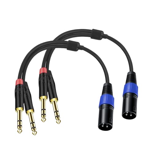 2Pack 6.35mm Dual TRS to XLR Male Cable for Microphone, Mixer, Amplifier, 1.5 FT, 1/4 TRS to XLR Audio Cable, Y Splitter Patch Cord, 3-Pinxlr to Dual 1/4 Male Converter Adapter Cable - size: 1.5Ft, 2Pack, style: Dual 1/4 to XLR Male