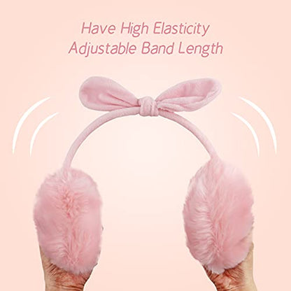 POXIMI Women Winter Earmuffs Girl Ski Adjustable Ear Covers for Kid Cute Bow Ear Warmer Outdoor Earmuff Fleece Lining - color: B-pink