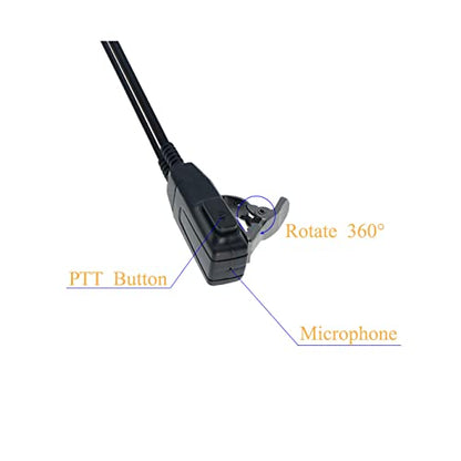 Walkie Talkie Earpiece with Mic 2 Pin D Shape Ear-Clip Headset | 2 Pack Radio Ear Piece with Mic PTT Compatible with Baofeng UV-5R Retevis H-777 RT1 RT21 RT22 Arcshell AR-5 2 Way Radio