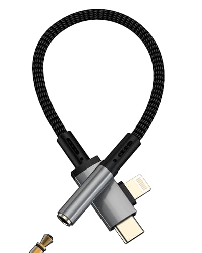Aux to USB C Lightning for iPhone 17 16 15 14 13 Pro Max (2in1) 3.5mm Audio Adapter Headphone Jack Dongle Cable Female Car Port Splitter Compatible with Samsung for Ipad Auxiliary Male Plug