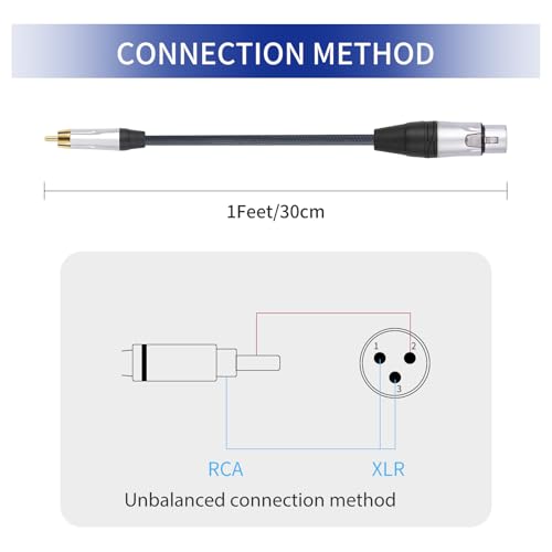 1FT RCA Male to 3Pin XLR Female Audio Cable,Balance XLR Female to RCA Unbalanced Mixer Amplifier Audio Cable,24K Gold-Plated Plug/Heavy-Duty zinc Alloy Shell/Braided Shielded Cable-2 Pack - color: RCA M To XLR F, size: 1FT