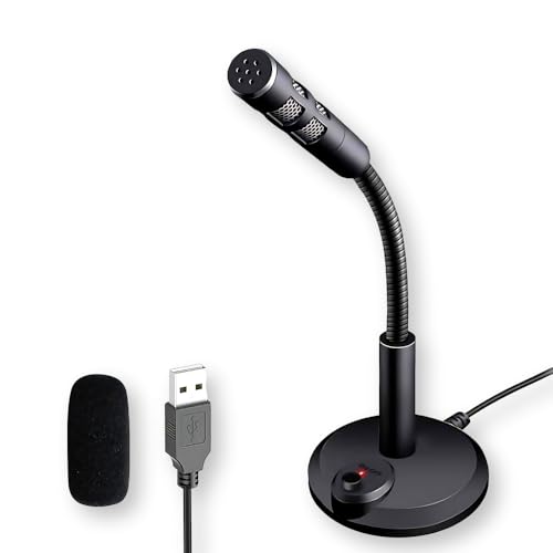 Drumstone USB Computer Microphone, Plug and Play Desktop PC Laptop Microphone with Mute Button and LED Indicator for Streaming, Podcasting, Recording, Gaming-Black