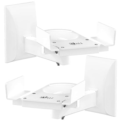 WALI Speaker Wall Mount, Surround Sound Speaker Stand with Adjustable Swivel Tilt Angle, Standard Bookshelf Speaker Mount for Living Room, Home Theater, Hold Up to 55 Lbs, (SWM201-W), 2 Pack, White