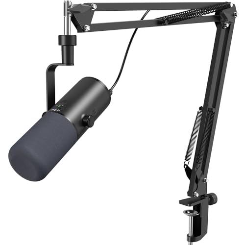 TONOR Dynamic Podcast Microphone for Content Creators, Cardioid XLR/USB Mic, AI Noise Cancellation, Tap Mute, 3.5mm Jack for Monitoring, Volume Control, Microfono with Boom Arm, Black, TD510 AIR H+