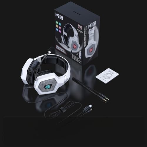 Gaming Headset with Microphone, Gaming Headphones Compatible for PS4 PS5 Xbox PC with RGB Lights, PlayStation Headset with Noise Reduction 7.1 Surround Sound Over-Ear and Wired 3.5mm Jack - color: White