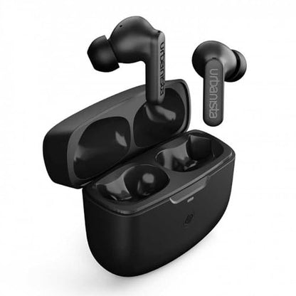 Urbanista Hybrid Active Noise Cancelling Wireless Earbuds, Deep Bass Splash Resistant Headphones, Bluetooth Multipoint Earphones, Transparency Mode, Wireless Charging Case, Atlanta, Midnight Black