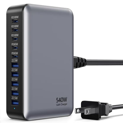 540W USB C Charger Block, 10 Multi-Port USB Charging Station, PD Type C Charger 100W 65W Laptop Fast Charger Compatible with MacBook Pro/Air, USB A Charger for iPad, iPhone, Samsung,