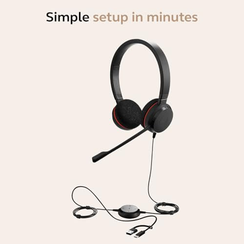 Jabra Evolve 20 Wired Headset (2025 Edition) with USB-A/USB-C, Black - color: Black, style: Teams Certified