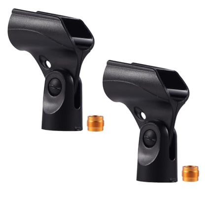 Adjustable Microphone Holder & Microphone Clip, Mic Clip for Microphone Stand, Fits Wired Handheld Microphones, Includes 5/8" Male to 3/8" Female Thread Adapter, 2 Pack