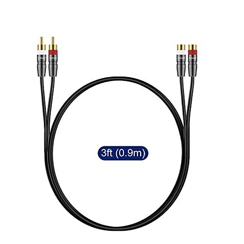 J&D 2 RCA Extension Cable Male to Female, Copper Shell Gold-Plated 2RCA Male to 2RCA Female Cable Stereo Audio Extender Cord Adapter, 3 Feet - size: 3 Feet