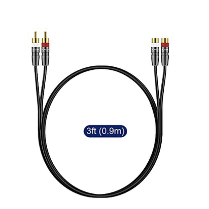 J&D 2 RCA Extension Cable Male to Female, Copper Shell Gold-Plated 2RCA Male to 2RCA Female Cable Stereo Audio Extender Cord Adapter, 3 Feet - size: 3 Feet
