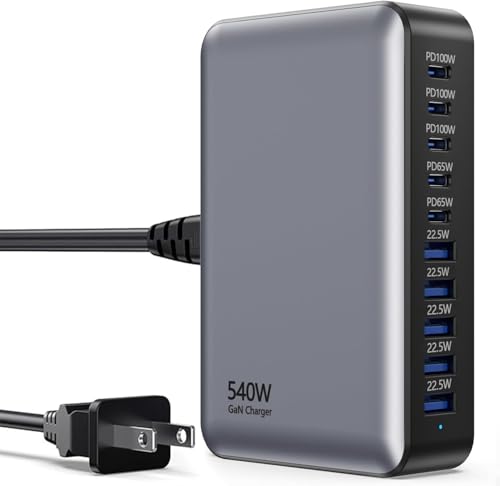 540W USB C Charger Block, 10 Multi-Port USB Charging Station, PD Type C Charger 100W 65W Laptop Fast Charger Compatible with MacBook Pro/Air, USB A Charger for iPad, iPhone, Samsung,
