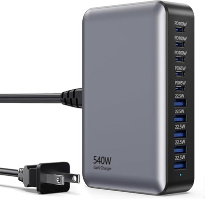 540W USB C Charger Block, 10 Multi-Port USB Charging Station, PD Type C Charger 100W 65W Laptop Fast Charger Compatible with MacBook Pro/Air, USB A Charger for iPad, iPhone, Samsung,
