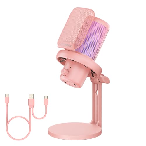 FEELWORLD VM1 Pink USB Gaming Condenser Microphone for pc, Desktop Stand - color: Pink