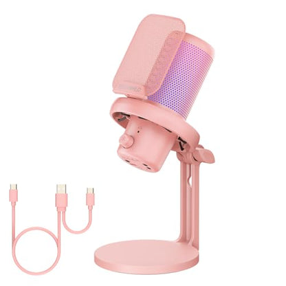 FEELWORLD VM1 Pink USB Gaming Condenser Microphone for pc, Desktop Stand - color: Pink