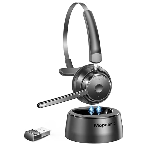 Mopchnic Bluetooth Headset, Wireless Headphone with Microphone for Computer, On Ear Bluetooth with USB Dongle for Office Call Center Skype Zoom Meeting Online Class (Dark Gray) - color: Dark Gray