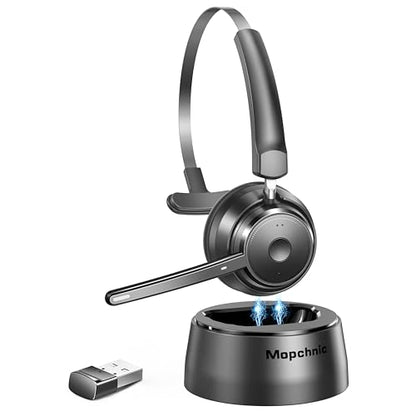 Mopchnic Bluetooth Headset, Wireless Headphone with Microphone for Computer, On Ear Bluetooth with USB Dongle for Office Call Center Skype Zoom Meeting Online Class (Dark Gray) - color: Dark Gray