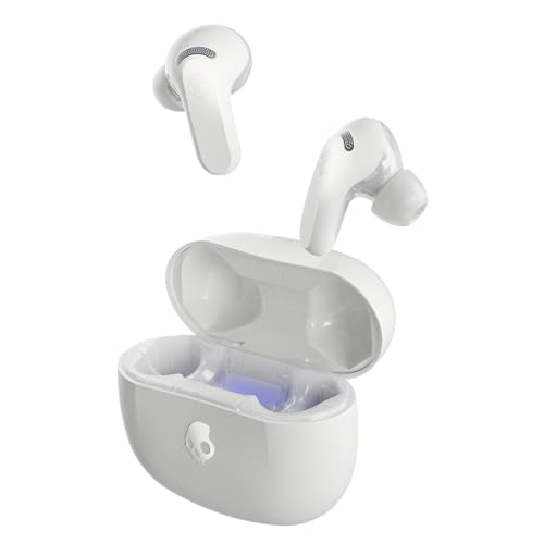 Skullcandy Rail ANC Active Noise Cancelling Wireless Earbuds - Bone/Orange | In-Ear, Bluetooth Headphones, Noise Cancellation, 38 Hours Battery, Microphone for iPhone Android, Customizable Sound - color: Bone
