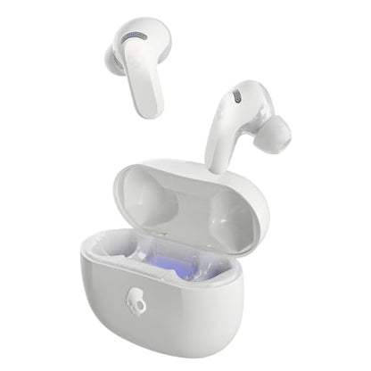 Skullcandy Rail ANC Active Noise Cancelling Wireless Earbuds - Bone/Orange | In-Ear, Bluetooth Headphones, Noise Cancellation, 38 Hours Battery, Microphone for iPhone Android, Customizable Sound - color: Bone