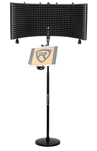 Rockville ROCKSHIELD 3 Studio Isolation Shield with RVMIC4 v2 Mic Stand | 5 Panel Steel, 2" Acoustic Foam, Quick-Release Hand Clutch, iStand 44 Tablet/Smartphone Mount, Recording, 3-Items