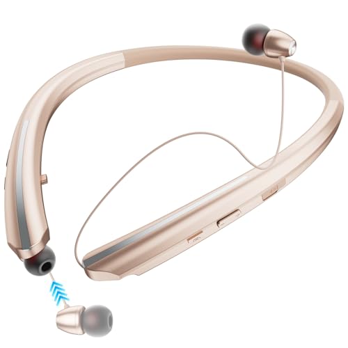 Neckband Bluetooth Headphones, Wireless Retractable Headset with Mic, IPX5 Sweatproof Earphones, Noise Cancelling Earbuds | 22H Playtime for Sports/Running/Driving (Rose Gold) - color: Rose Gold
