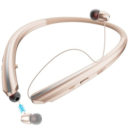 Neckband Bluetooth Headphones, Wireless Retractable Headset with Mic, IPX5 Sweatproof Earphones, Noise Cancelling Earbuds | 22H Playtime for Sports/Running/Driving (Rose Gold) - color: Rose Gold
