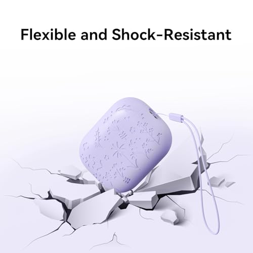 Compatible with AirPods Pro 2 Case USB C, Flower Engraved Cute Silicone Protective Case Cover for Airpods Pro 2nd Generation with Cleaner Kit and Lanyard for Women Girls (Purple) - color: Purple