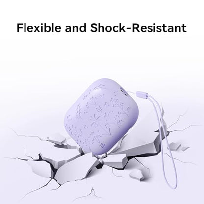 Compatible with AirPods Pro 2 Case USB C, Flower Engraved Cute Silicone Protective Case Cover for Airpods Pro 2nd Generation with Cleaner Kit and Lanyard for Women Girls (Purple) - color: Purple