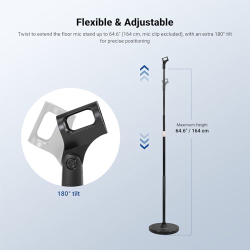 NEEWER Microphone Floor Stand, 3 Section Adjustable Detachable Mic Clamp Holder Mount with Weighted Base, Compatible with Blue Yeti HyperX QuadCast Shure SM58 Samson Q2U Fifine K669B, MS045 - style: MS045