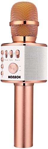 BONAOK Wireless Bluetooth Karaoke Microphone,3-in-1 Portable Handheld Karaoke Mic Speaker Machine Home Party Birthday for All Smartphones PC(Q37 Rose Gold) - color: Rose Gold