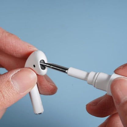1PC 3 in 1 Multi-Function Cleaning Pen for Airpods with Soft Brush Flocking Sponge for Bluetooth Headset, Charging Box, Mobile Phone, Earbud Earphones Case Cleaning Tools, White - color: White