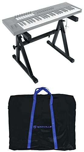Rockville Z50 Z-Style Pro Keyboard Piano Stand, Adjustable Height and Width, Headphone Hook, Fits 54-88 Keys + Includes Travel Bag | 250 lb Capacity, Fits 49 Key and Up, EVA Foam Pads, Headphone Hook, Anchoring Straps, Portable, Sits or Stands