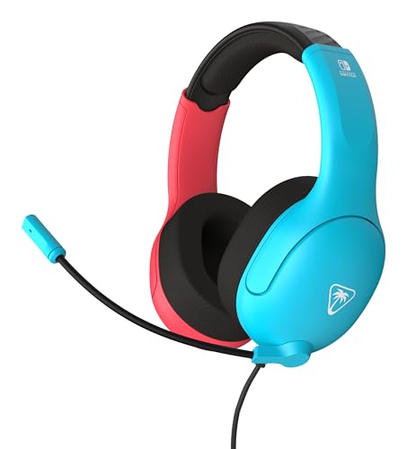 Turtle Beach Airlite Fit Wired Gaming Headset for Nintendo Switch 2, Lite | Also works with Nintendo Switch OLED, Flip-to-Mute Mic, Comfortable Ear Cushions, 40mm Speakers, Lightweight, Neon Blue & Red - color: Neon Blue & Red