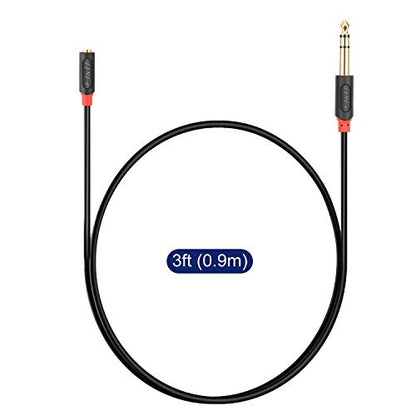 J&D 3.5mm to 1/4 Headphone Adapter Cable, Gold Plated Audiowave Series 3.5mm 1/8 inch Female TRS to 6.35mm 1/4 inch Male TRS Stereo Audio Cable for Mixer Guitar Piano Amplifier Speaker, 3FT - size: 3 Feet