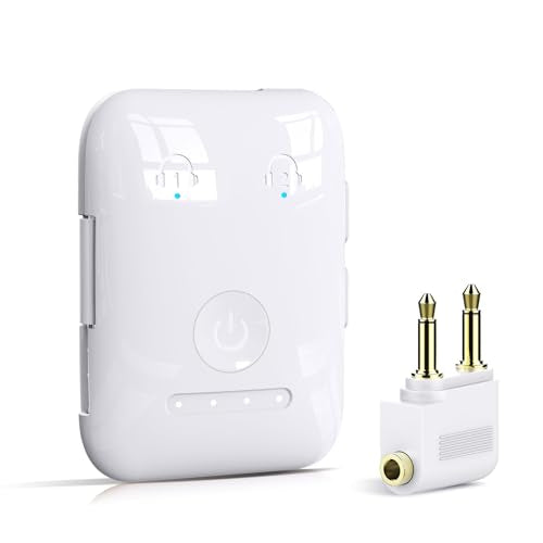 Premium Bluetooth 5.4 Airplane Audio Adapter, 30Hrs Playtime, aptX Adaptive & HD Audio Transmitter for AirPods/Bose, Supports 2 Headphones for Travel Flight & TV - color: White
