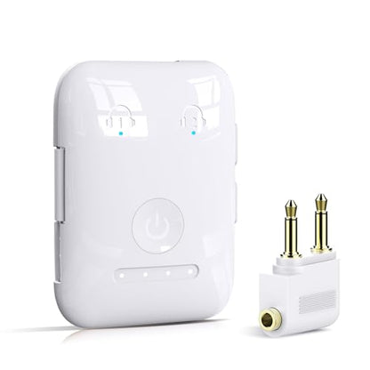 Premium Bluetooth 5.4 Airplane Audio Adapter, 30Hrs Playtime, aptX Adaptive & HD Audio Transmitter for AirPods/Bose, Supports 2 Headphones for Travel Flight & TV - color: White